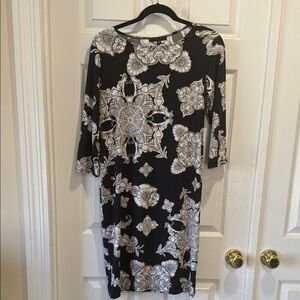Tiana B Black and White Sheath Dress with 3/4 Sleeves